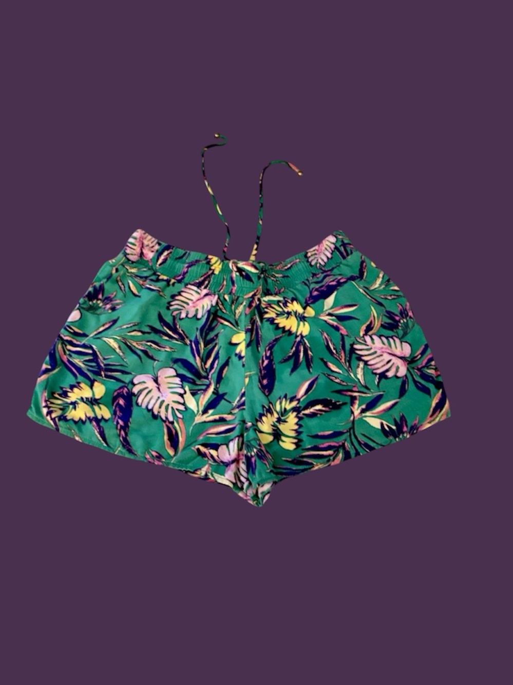 Blue Rain Green Tropical Summer Flowy Shorts M